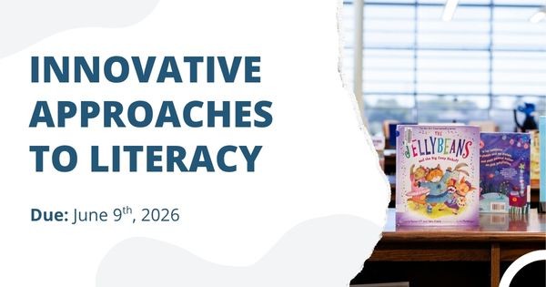 Graphic featuring a photo of books on a shelf with text that says "Innovative Approaches to Literacy"