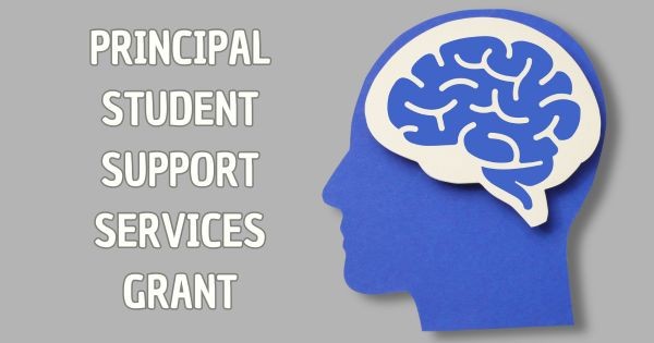 Illustration of a blue human profile with a cutout of a brain. Text says "Principal Student Support Services"