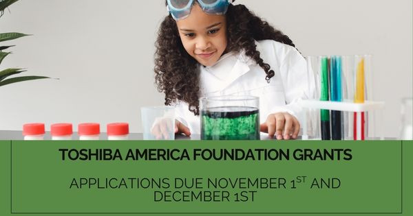 Graphic comprised of a young girl wearing a lab coat and goggles working with fake test tubes and various science props