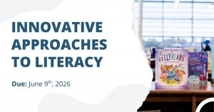 Graphic featuring a photo of books on a shelf with text that says "Innovative Approaches to Literacy"