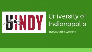 Image of the University of Indianapolis logo with text that says "University of Indianapolis: Recent Grant Winners"