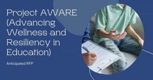 Image of student talking to a counselor against a blueb background