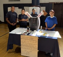 Images of Eugenio Maria de Hostos Charter School students standing with model invention