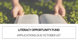 Image of hands holding a book with text that says "Literacy Opportunity Fund"
